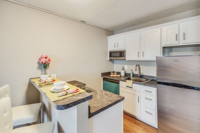 Studio renovated kitchen (staged) - The Palisades at Logan Circle
