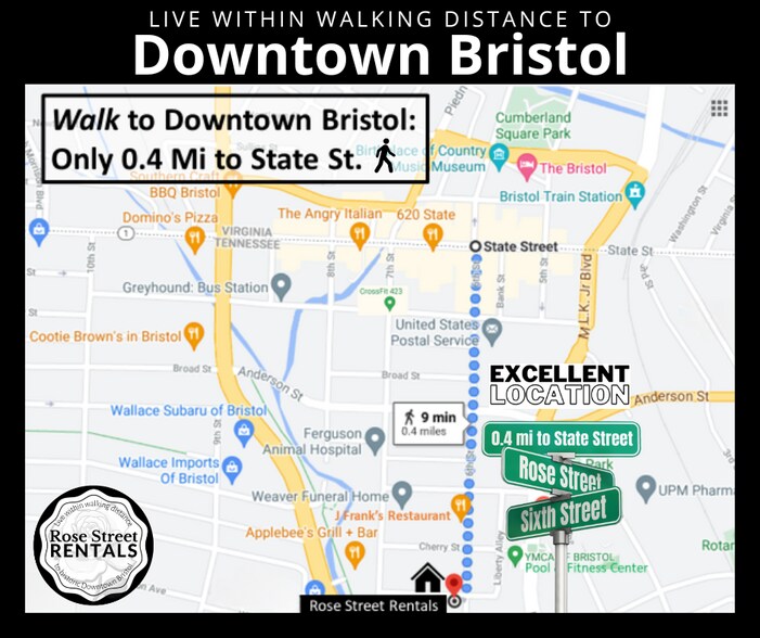 Excellent Location! Live w/in walking distance (0.4mi/ 6 blocks) of Downtown Bristol! - 600 6th St