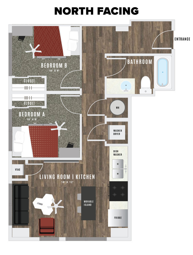 “The floor plan above shows the layout of units on the north side of the building (closer to A-Mountain) Please click the arrow to see the floorplan that represents the layout on the south side of the building (closer to campus).” - Atmosphere