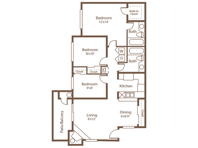 C2u - 3x2 upper floor floor plan Riverstone Apartments - Riverstone Apartments