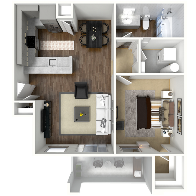 1 Bed - 1 Bath Cambridge 3D floor plan - Acero Cooley Station