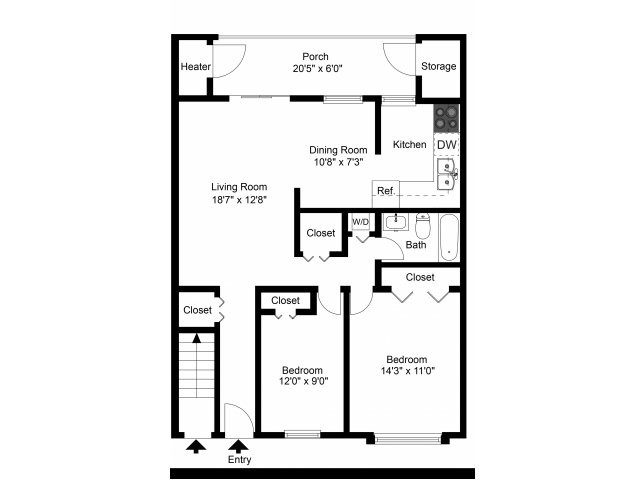 Two bedroom floor plan - Willow Run Apartments