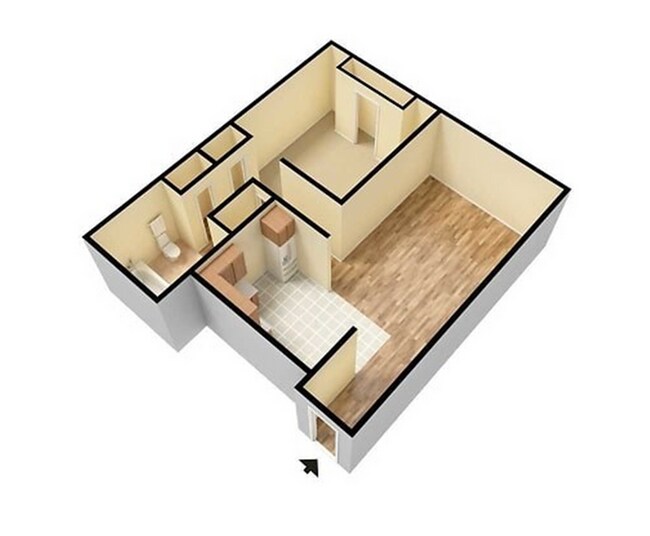 Explore this chic one-bedroom apartment design, featuring an open-concept living space and efficient kitchen. - Helix at the District