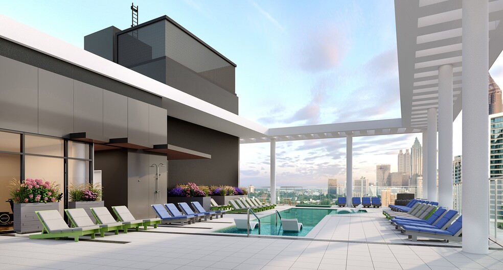 Rooftop pool with expansive sundeck, cabanas, and 360-degree skyline views. - Modera Parkside