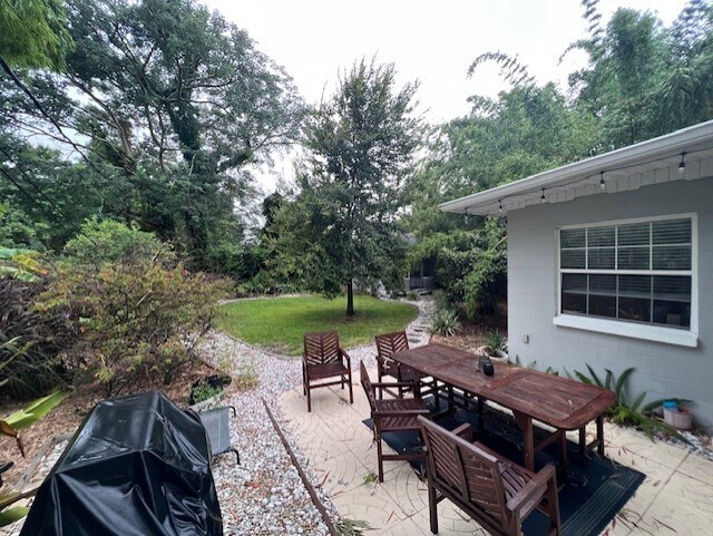 Updated patio with string lights & area for grilling & power for an outdoor TV. - 30 W Par St