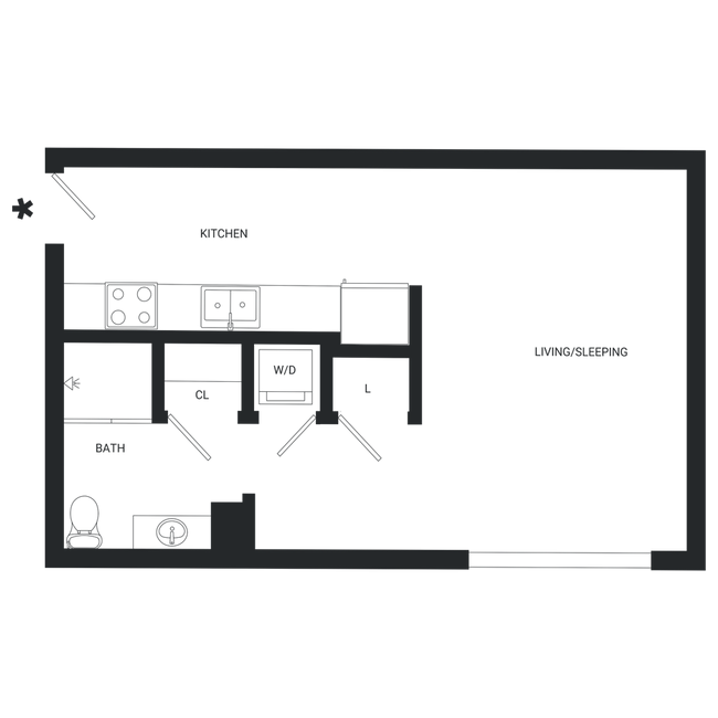 S1: Studio | 1BA | 386 SF - The Rowe