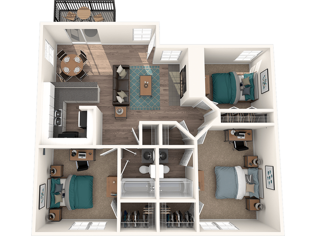 The Timbers | 3D Floor Plan | 3x2 - The Timbers Apartments