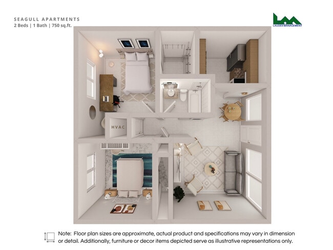 Floorplan - 2bd/1bath with Central AC
