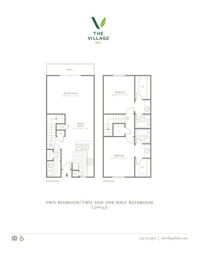 Two Bed_Two and One Half Bath 1,244 SF - The Village Hill