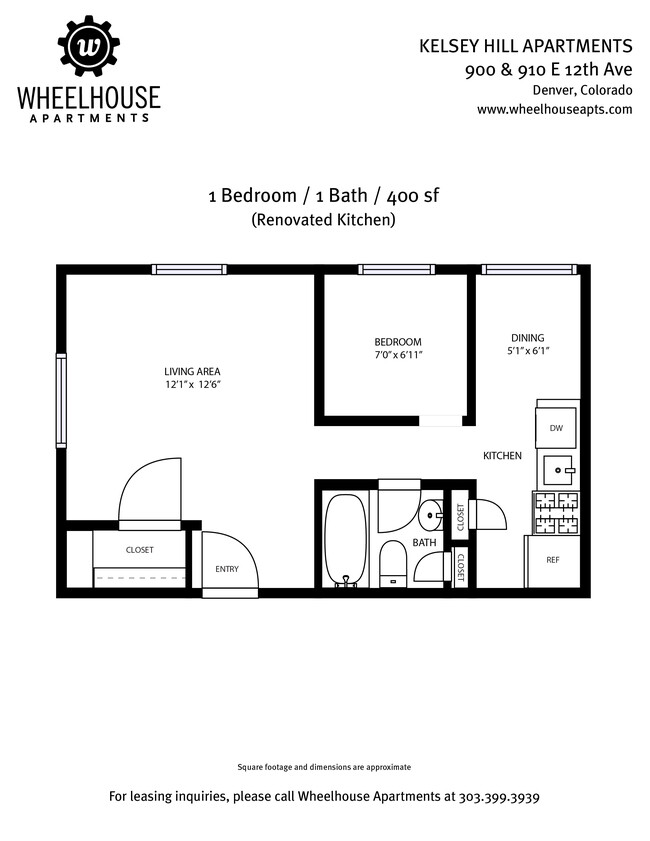 Floor Plan: Renovated 1BR/1BA - Kelsey Hill Apartments