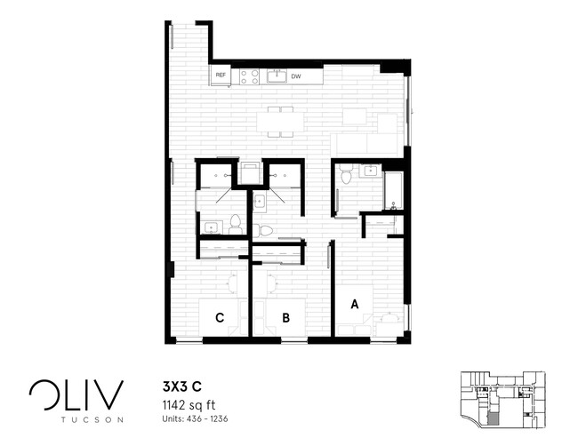 Three Bedroom Floor Plan - oLiv Tucson