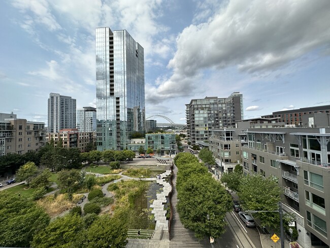 view from the deck of Tanner Springs Park - 1001 NW Lovejoy St