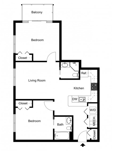 Two Bedroom, Two Bath - Small - 770 Elmwood Apartments