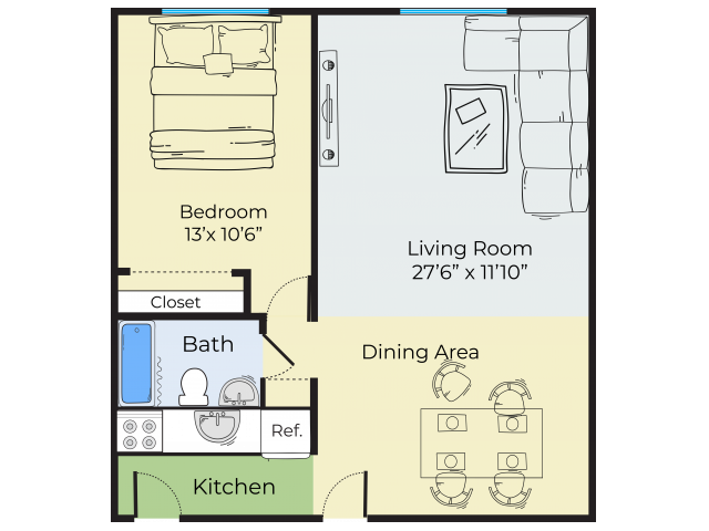 One Bedroom Floorplan - IMPERIAL GARDENS