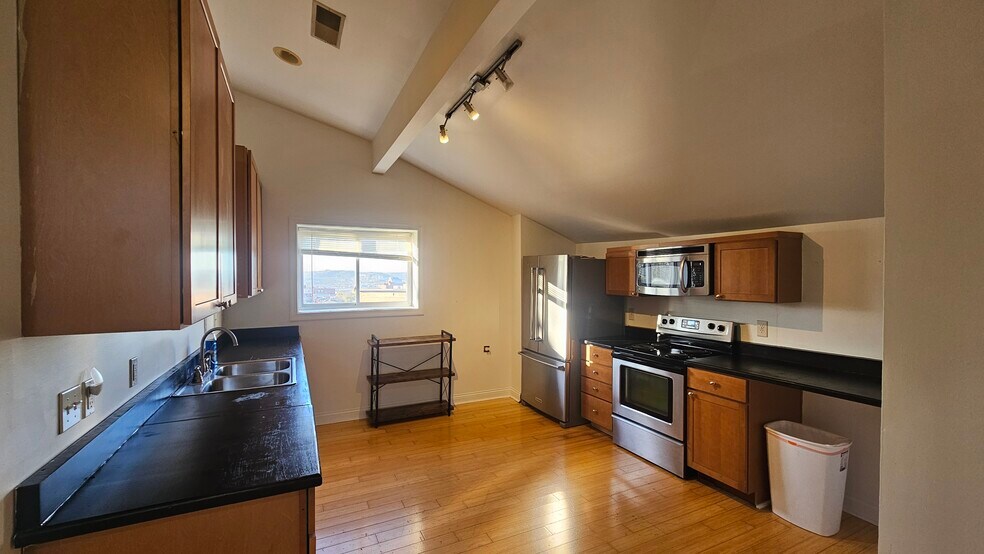 Kitchen with all stainless steel appliances - 635 Kress Aly