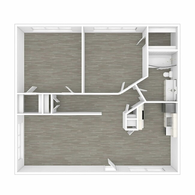 3D Unfurnished Two-Bedroom Floor Plan - Elivia Apartments