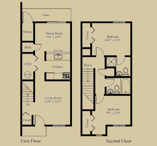 Two bedroom Two bath Floor Plan - Village of Timber Hill