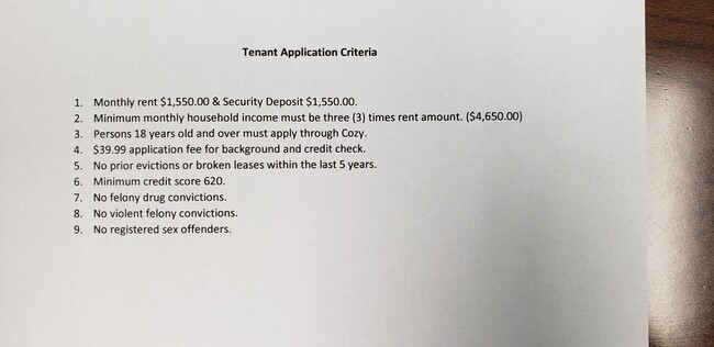 Applicant Criteria - 4103 Willow Green Drive