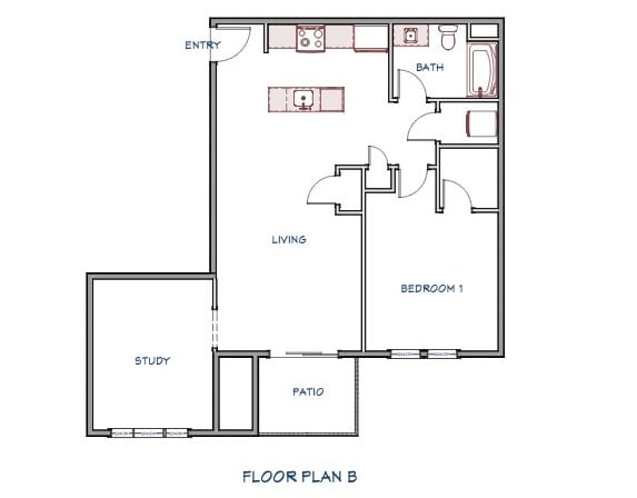 1 Bedroom w/Study - Kittyhawk Apartments II