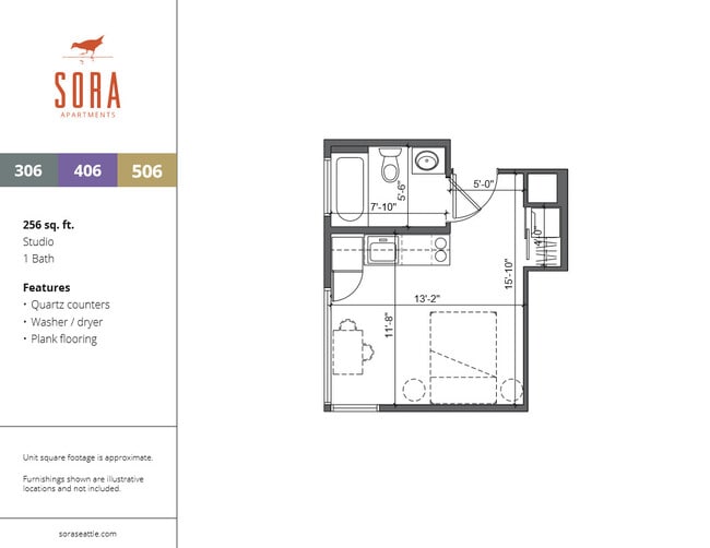 Units 306, 406 & 506 - 256 SQFT - Sora Apartments