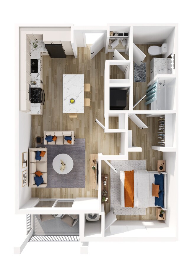 3d floorplan for 1BR1BA - Fox Hill Senior Living