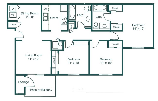 Three Bedroom/Two Bath - Lower - Sand Creek Apartment Homes