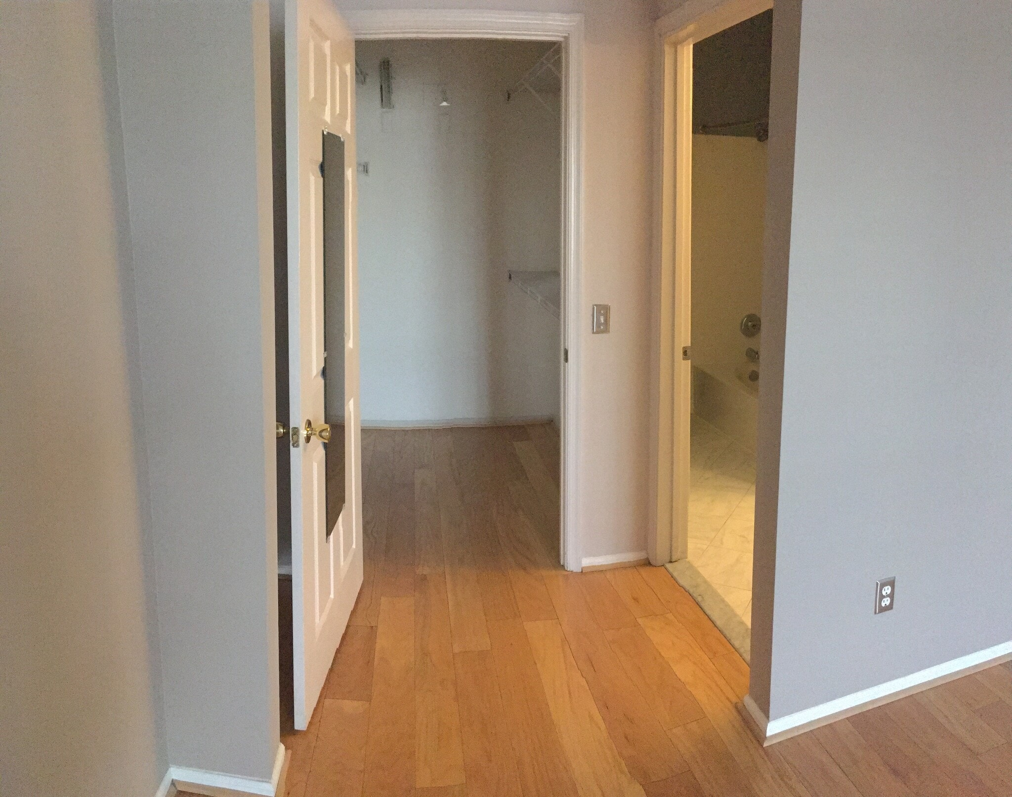 view of master walk-in closet and bathroom from inside the bedroom - 1591 Spring Gate Dr