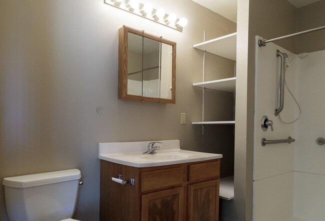Some--but not all--apartments in this community feature walk-in showers. - Legacy Creek Townhomes