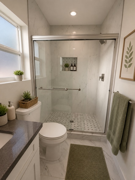 Tiled stand up shower - 20806 Skouras Dr