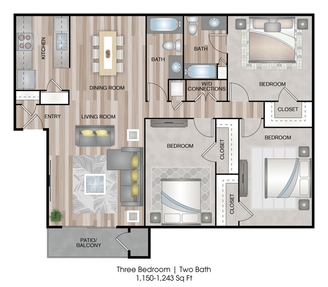 Three Bedroom | Two Bathroom | 1,150-1,243sqft - Las Palmas