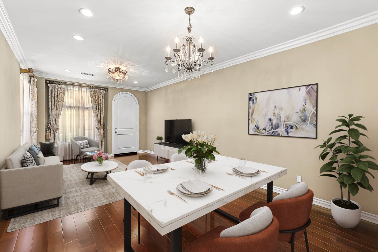Living room, dining room - virtually staged - 808 S Golden W Ave