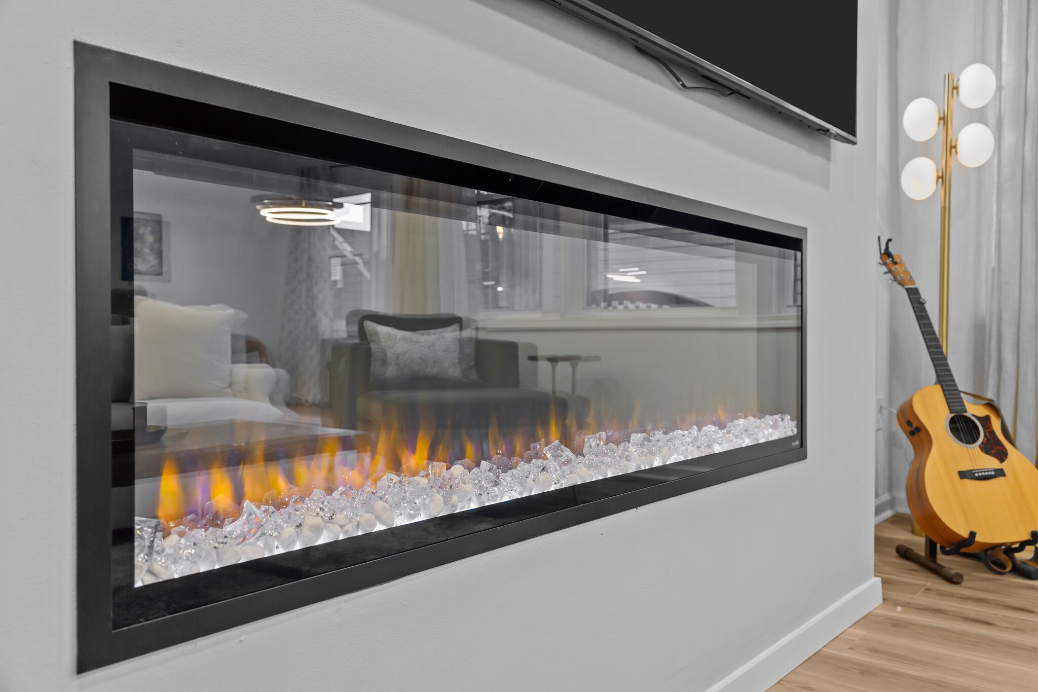 Linear Gas Fireplace with color options for ambiance - 1536 Crafton Way