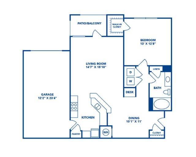 1 Bedroom | 1 Bath | 890 SF | Attached Garage - Carrington Park at Huffmeister Apartments