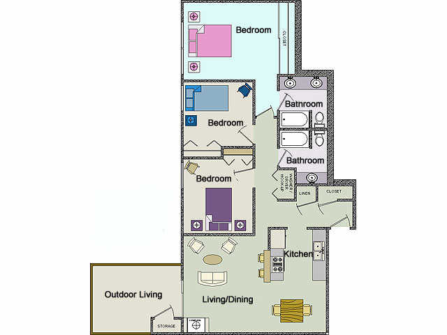 3BR/2BA - Lakeside Apartments