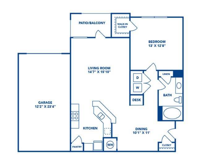 1 Bedroom | 1 Bath | 890 SF | Attached Garage - Carrington at Champion Forest Apartments