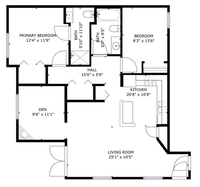 Two Bedroom + Den, Two Bathroom - Burntwoods Apartments