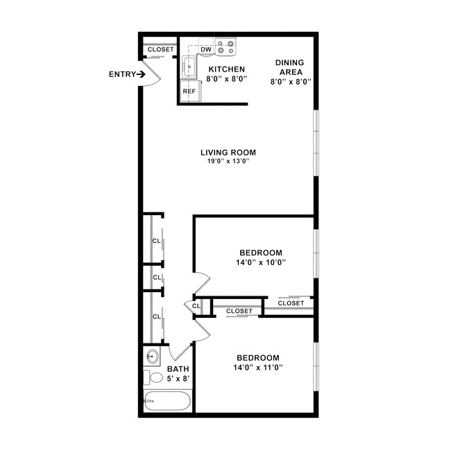 2 Bedroom Floor Plan - Elmtowne Gardens