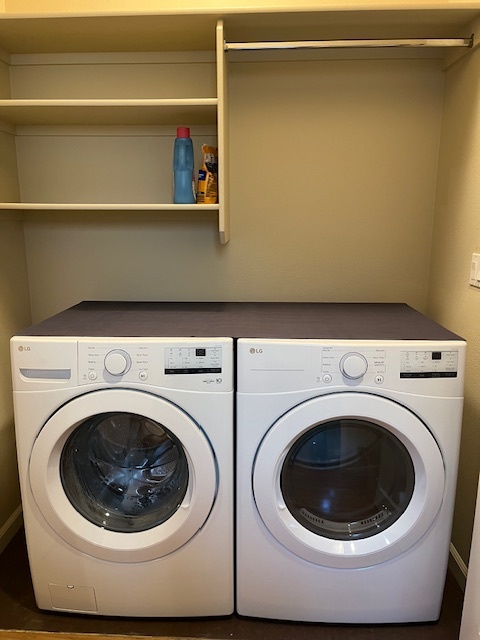 New Washer and Dryer, folding mat on top, storage above - 5020 W Targee St