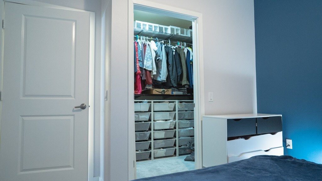 Walk in closet with shelves on three sides. - 375 Kirkland Ave