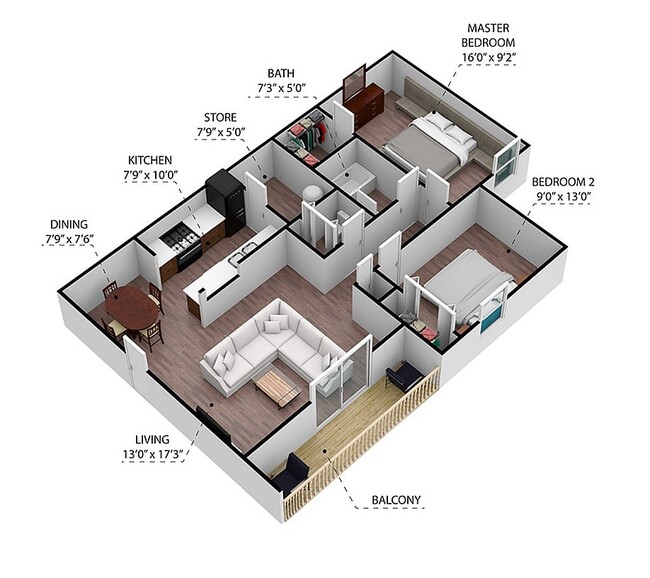 The Windsor | 2 Bed 1.5 Bath | 936 sq ft | Crown Pointe Apartments in Georgetown - Crown Pointe
