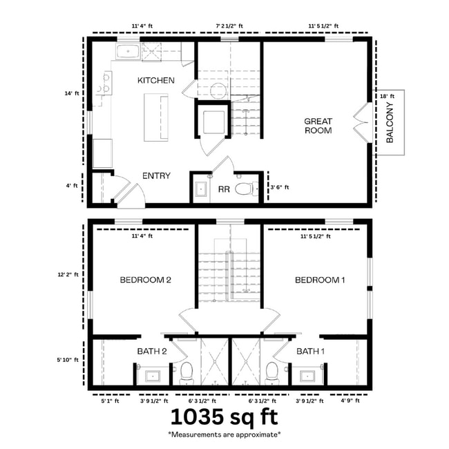 Palo Verde - Private Balcony 1035 sq ft dimensions - Culdesac Tempe