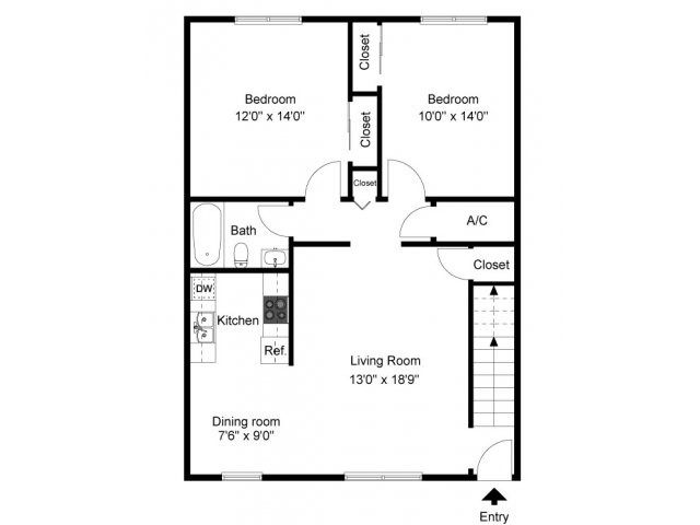 Two bedroom floor plan - Rolling Glen Townhomes and Apartments