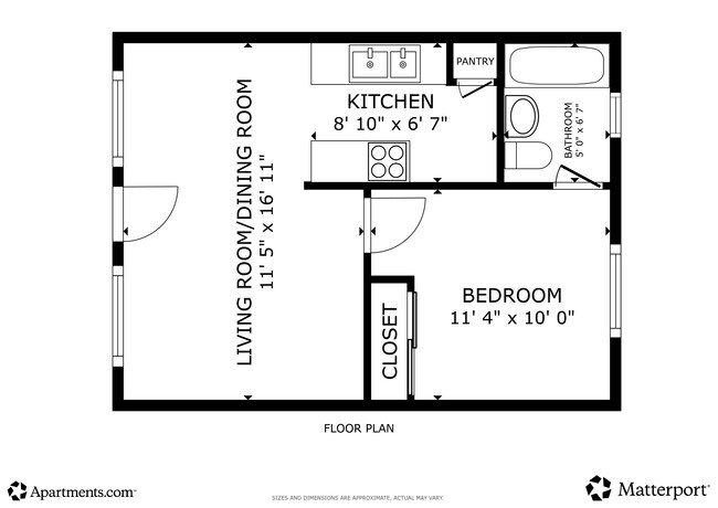 Floor Plan - 1BR, 1BA - 650SF - 12621 Glenshire Rd, 12618 Lakewood Blvd.