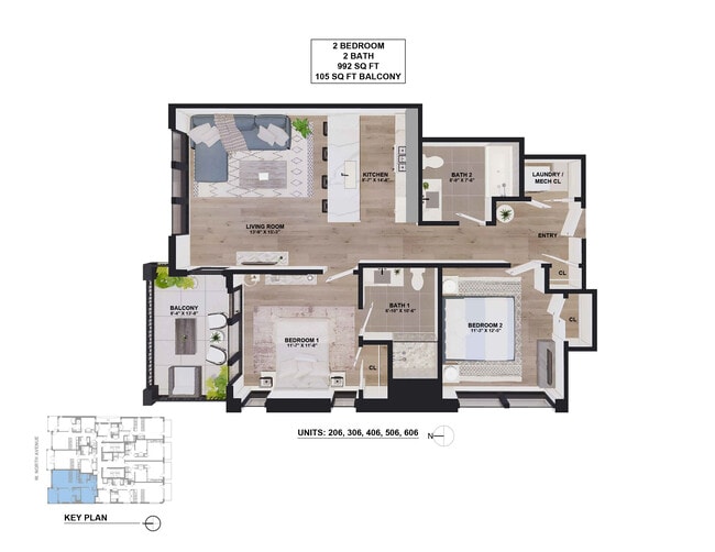 Unit 206,306,406,506,606 Floor Plans - 157 W North Ave