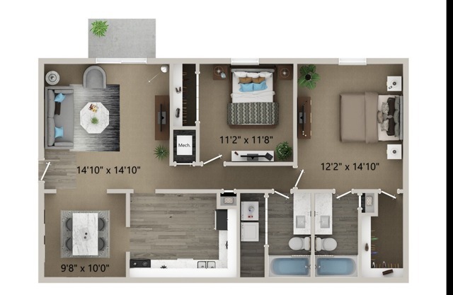 Two Bedroom Floor Plan - Elliot Roswell Apartments