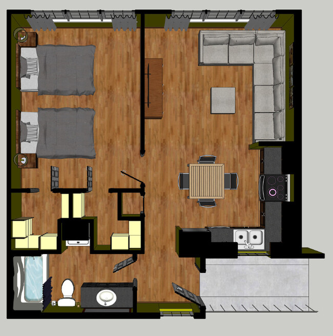 1 bed town home floorplan - Huntsville Village Apartments