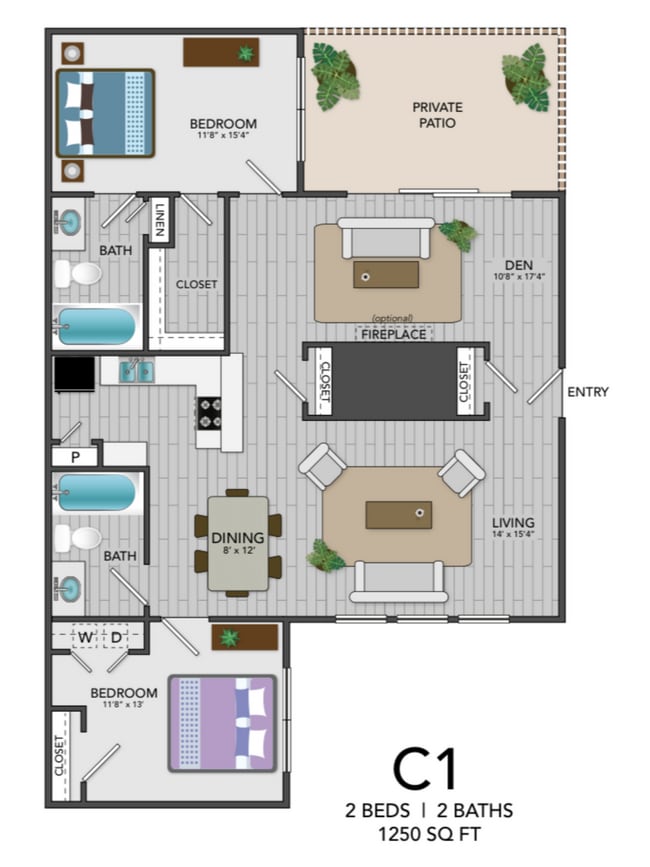 C1 - 2BD, 2BA - 1250SF - Coronado Villas