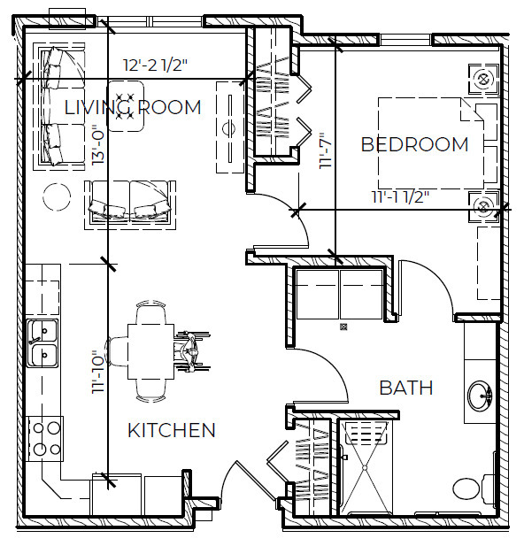 1 Bedroom Handicap Accessible Floor Plan - Milton Earl