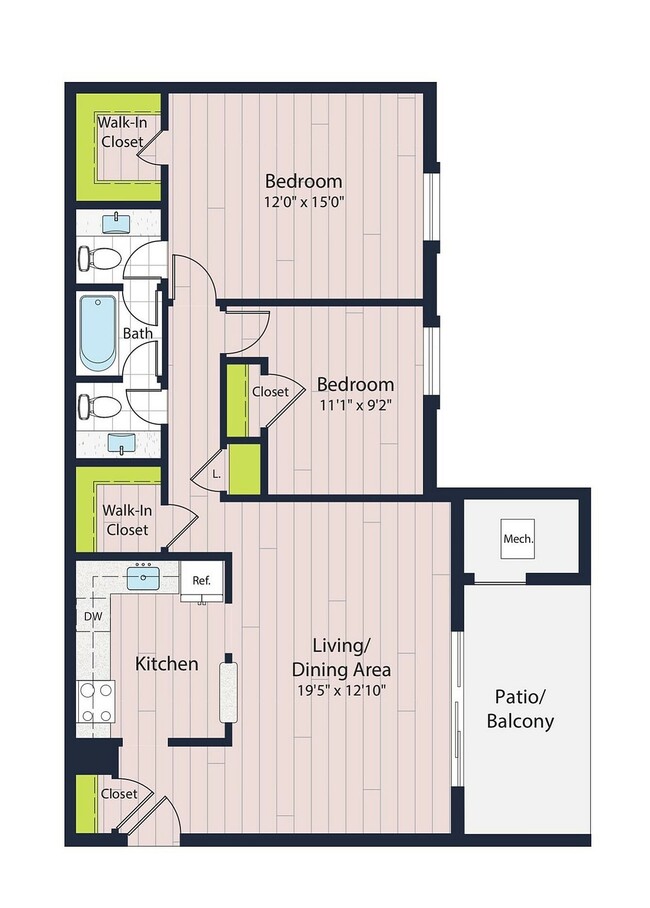 B1-70 Two Bedroom Floor Plan - Creekside Village I