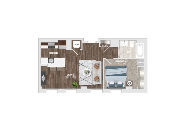 Explore this thoughtfully designed apartment featuring a chic open kitchen and comfortable living spaces. - The Harriet Apartments